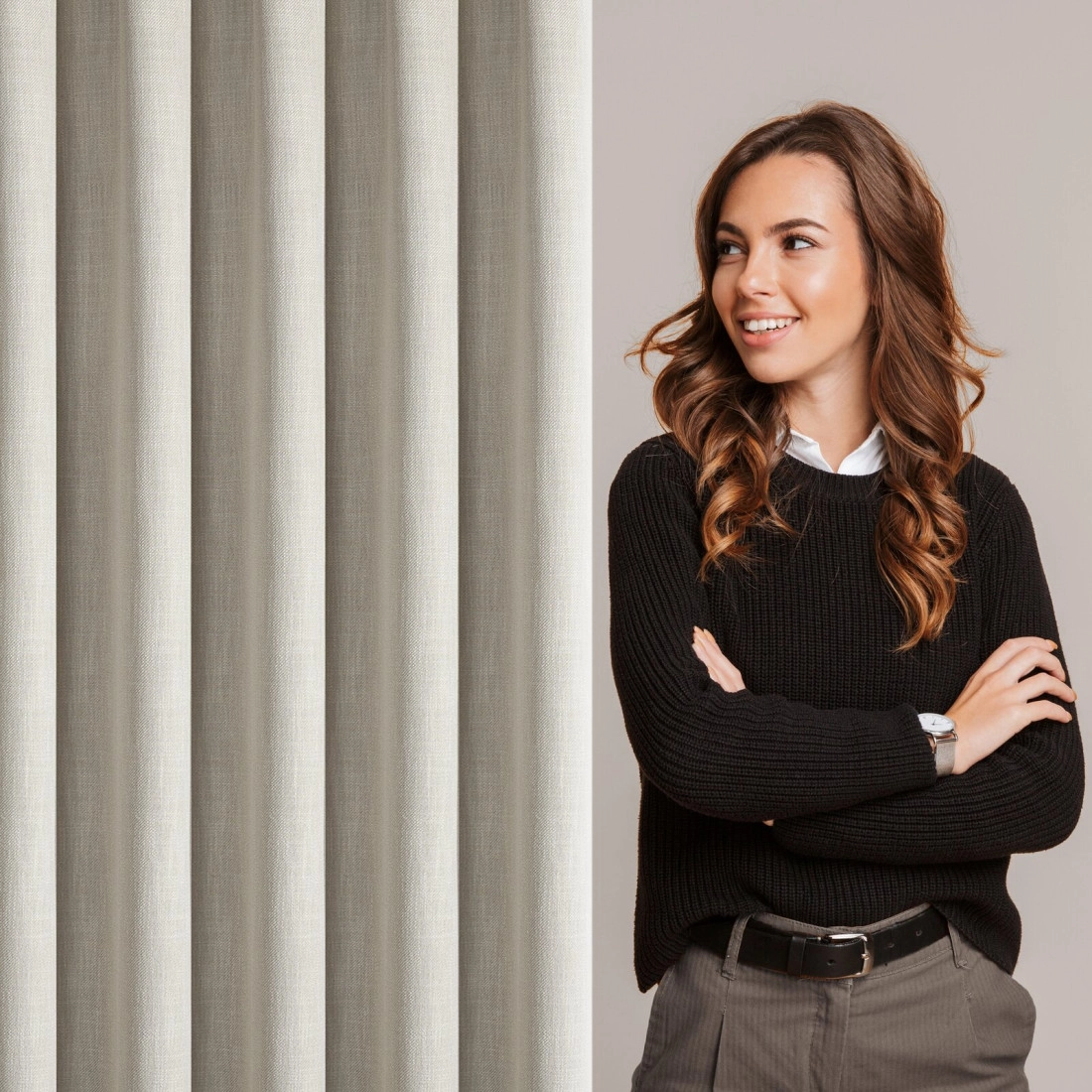 Závěs 140x270 cm matný tmavě béžový na řasicí pásku LEYA