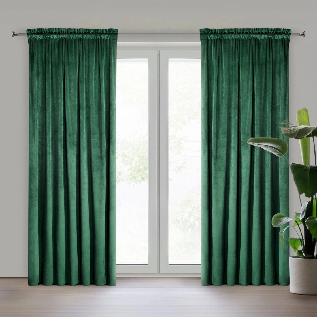 Záves 140x270 cm matný zamatový fľaškovo zelený na riasiacu pásku MELANIE