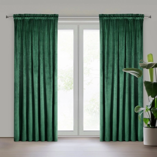 Záves 140x270 cm matný zamatový fľaškovo zelený na riasiacu pásku MELANIE