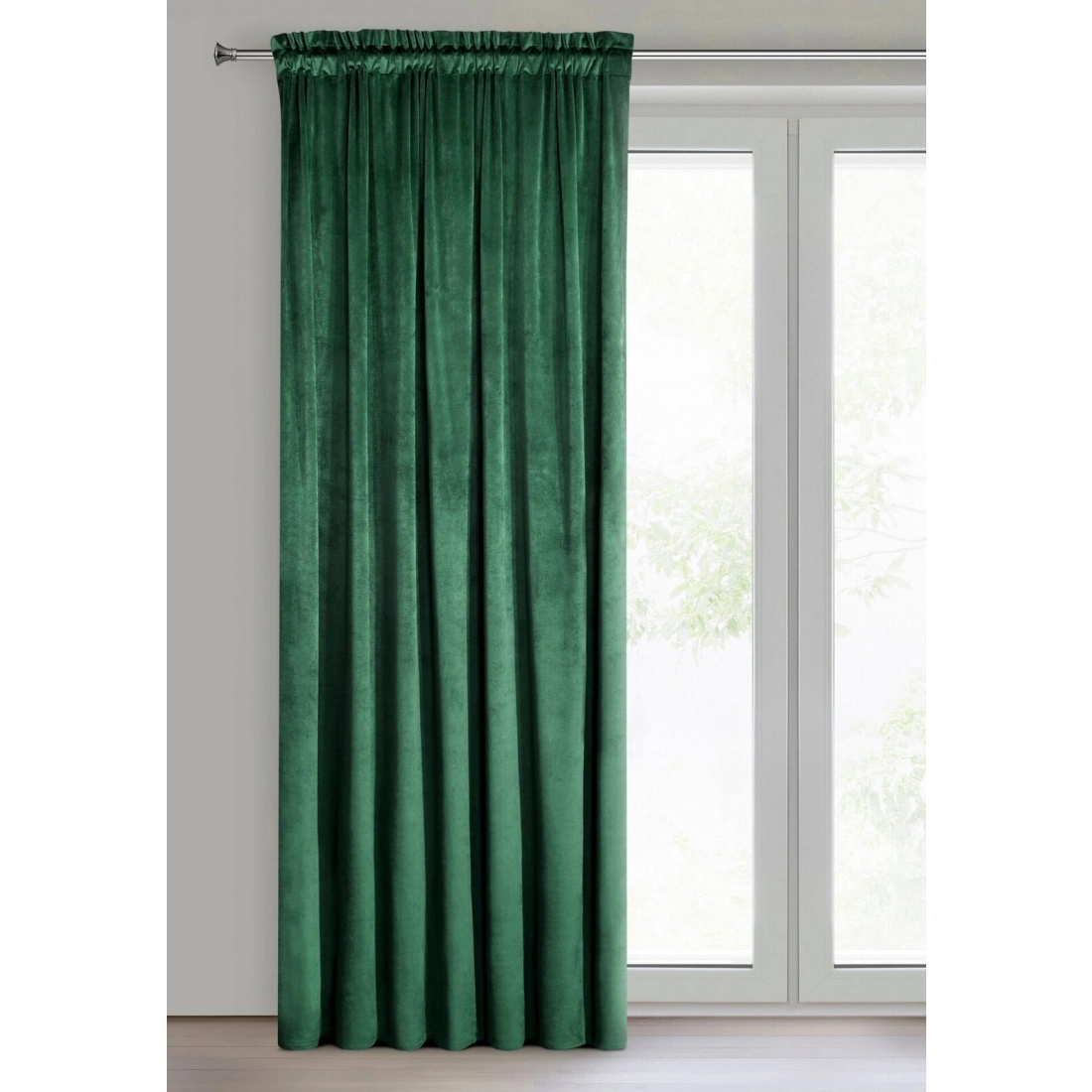 Záves 140x270 cm matný zamatový fľaškovo zelený na riasiacu pásku MELANIE
