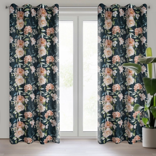 Záves 140x270 cm oxford čierny ružový na kovové krúžky SALMA