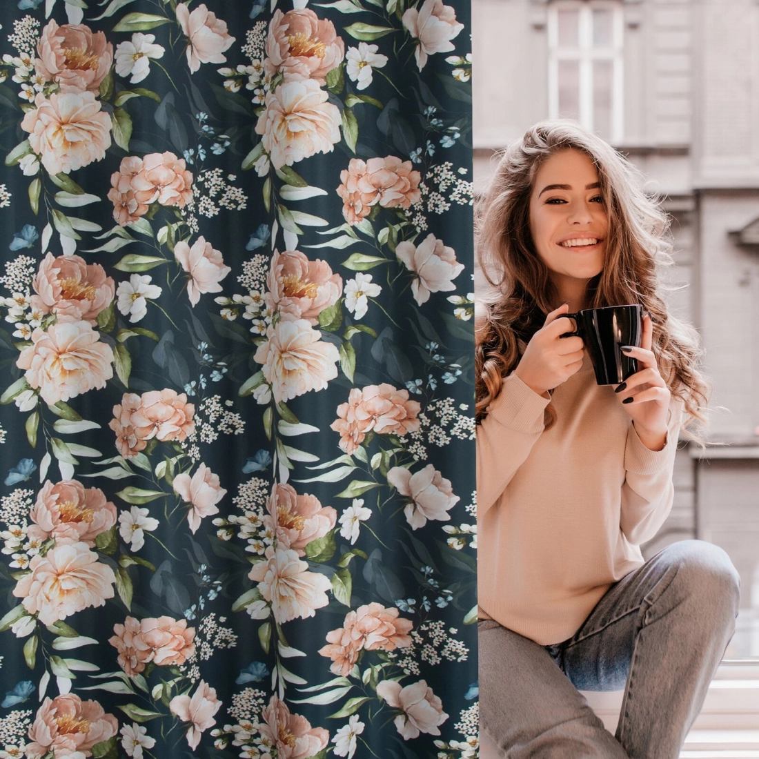 Záves 140x270 cm oxford čierny ružový na kovové krúžky SALMA