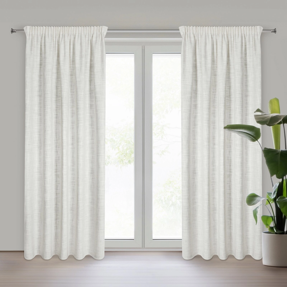 Záves 140x270 cm polyesterovo-ľanový béžový strieborný na riasiacu pásku ROSI