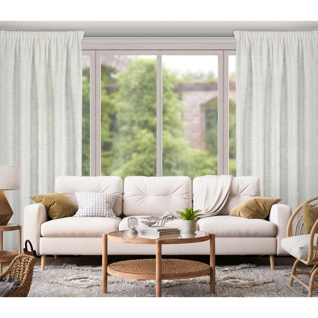 Záves 140x270 cm polyesterovo-ľanový béžový strieborný na riasiacu pásku ROSI