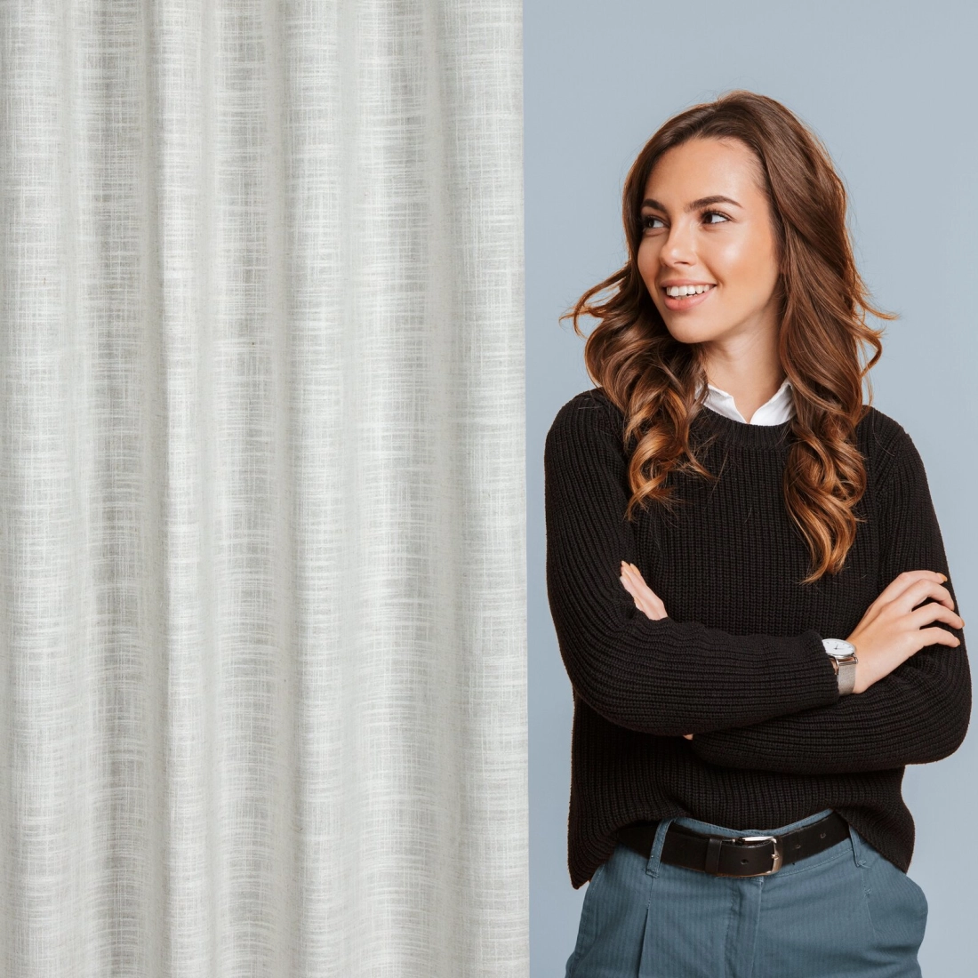 Záves 140x270 cm polyesterovo-ľanový béžový strieborný na riasiacu pásku ROSI