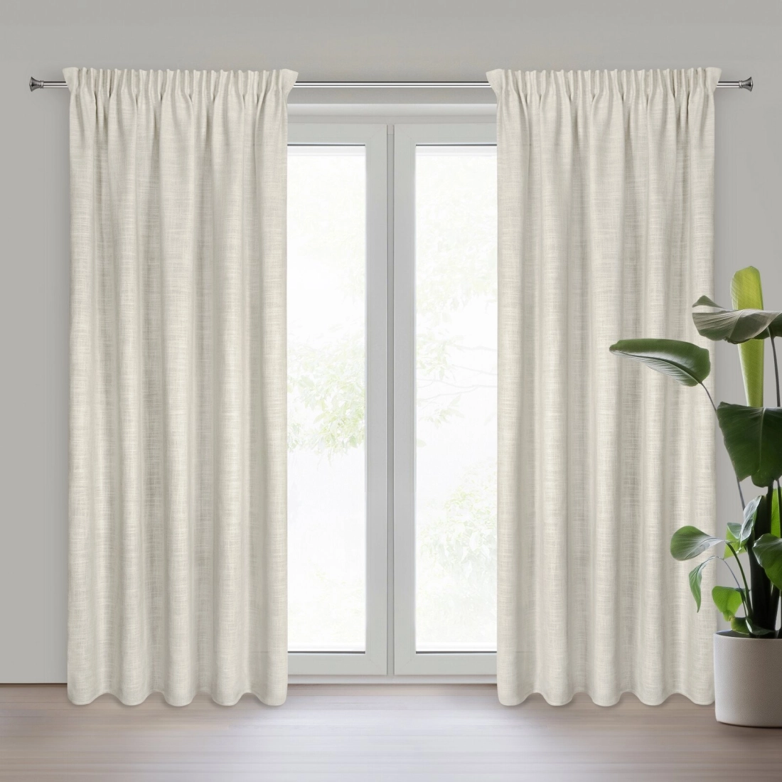 Záves 140x270 cm polyesterový s ľanom tmavobéžový strieborný na riasiacu pásku ROSI