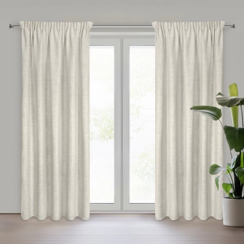 Záves 140x270 cm polyesterový s ľanom tmavobéžový strieborný na riasiacu pásku ROSI