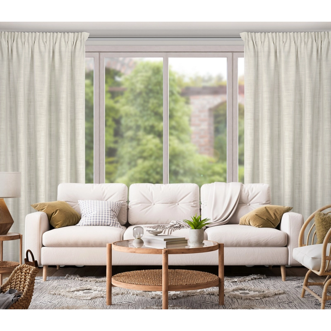 Záves 140x270 cm polyesterový s ľanom tmavobéžový strieborný na riasiacu pásku ROSI