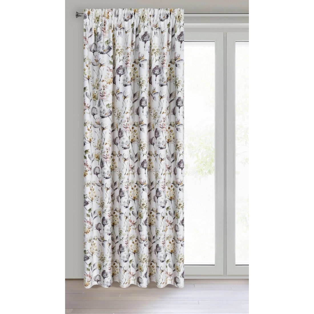 Záves 140x270 cm polyestr bielo olivový zatemňovací na riasiacu pásku ZOJA