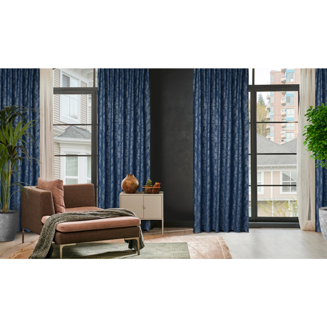 Záves 140x270 cm polyestr granátový so striebornou potlačou listov na riasiacu pásku/suché zipsy SCARLET