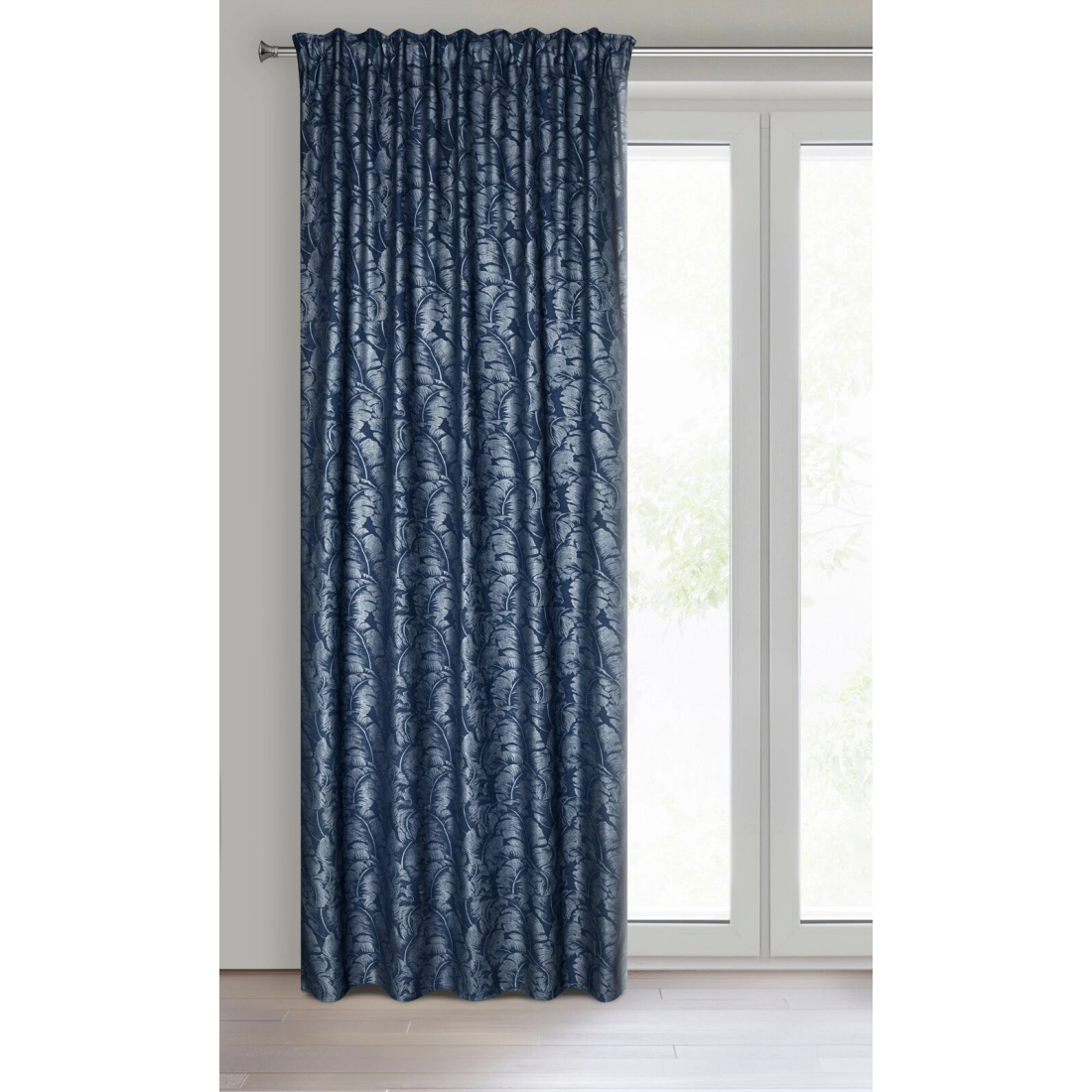 Záves 140x270 cm polyestr granátový so striebornou potlačou listov na riasiacu pásku/suché zipsy SCARLET
