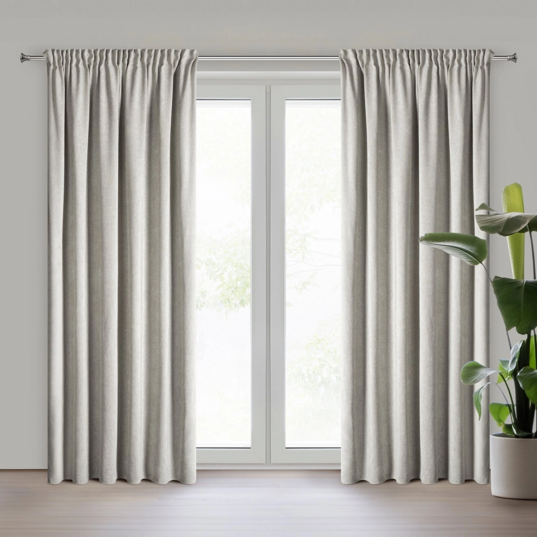 Záves 140x270 cm sčesávaný s lienovým vzhľadom, sieťovaný, s tunelom na tyč, sivý