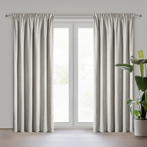 Záves 140x270 cm sčesávaný s lienovým vzhľadom, sieťovaný, s tunelom na tyč, sivý