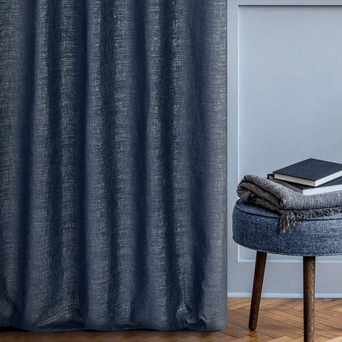 Záves 140x270 cm sietkovaný melírovaný tmavomodrý na riasiacu pásku PALERMO 1 Terra Collection