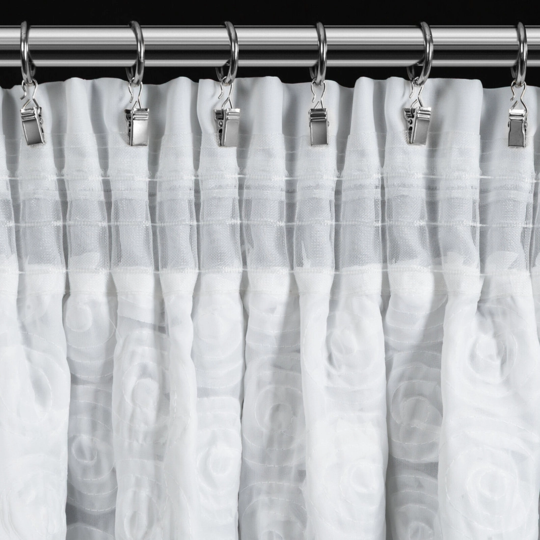 Záves 140x270 cm šifónový biely s ružami 3D na riasiacu pásku ROSES Eva Minge