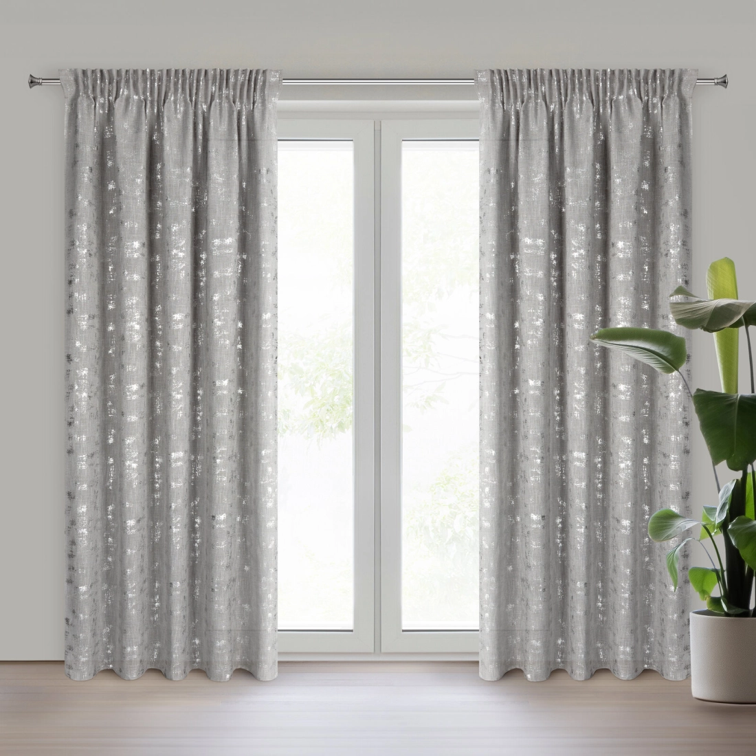 Záves 140x270 cm so zmesou ľanu strieborný na riasiacu pásku INES