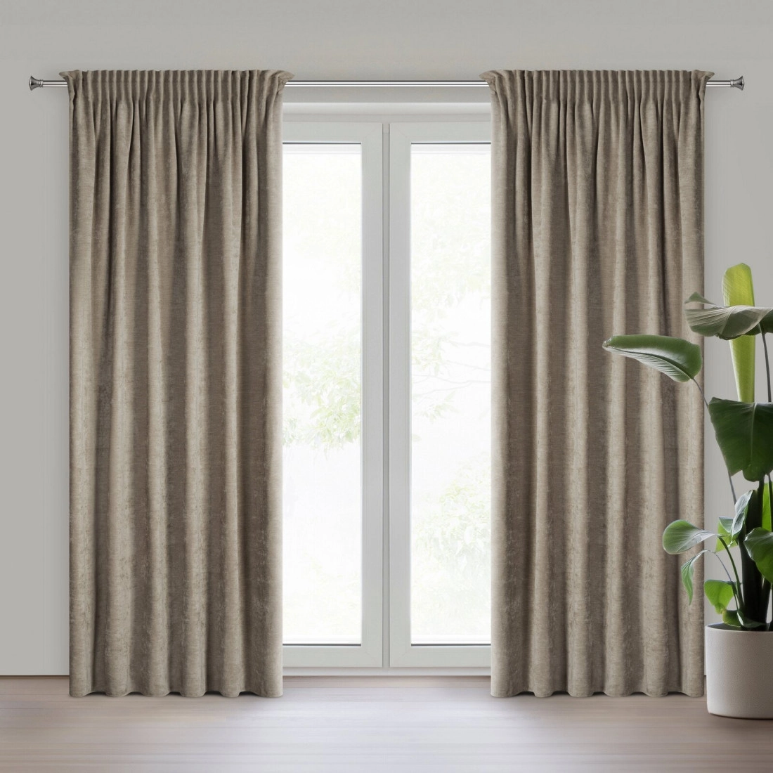 Závěs 140x270 cm žinylkový tmavě béžový na řasicí pásku a tunel VANI