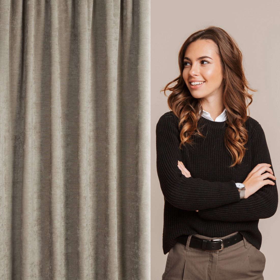 Závěs 140x270 cm žinylkový tmavě béžový na řasicí pásku a tunel VANI