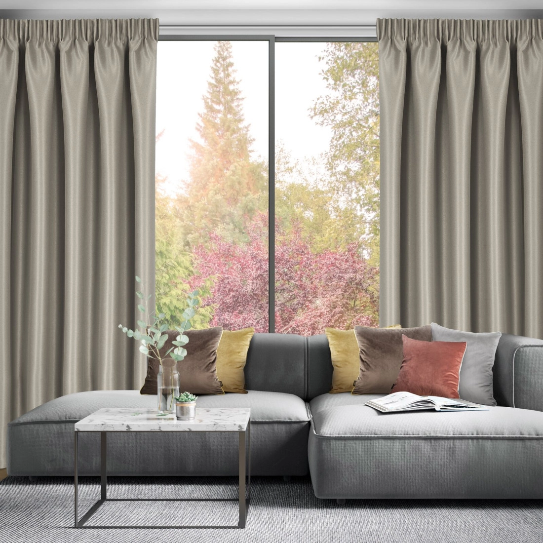 Záves 140x270 cm tmavobéžový na riasiacu pásku SELINA