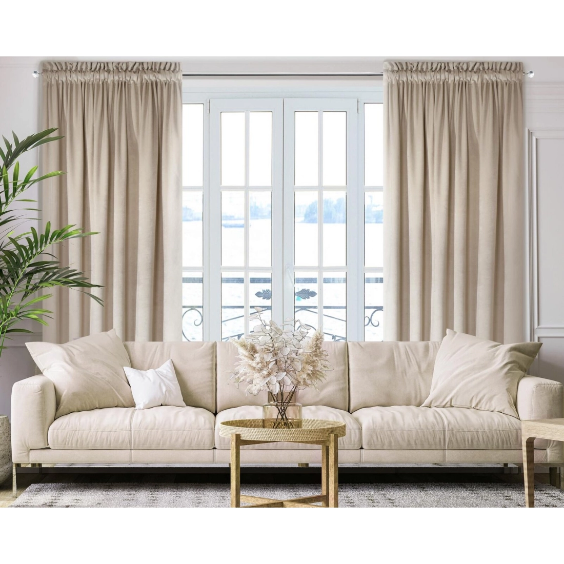 Záves 140x270 cm zamatový béžový na riasiacu pásku MELANIE