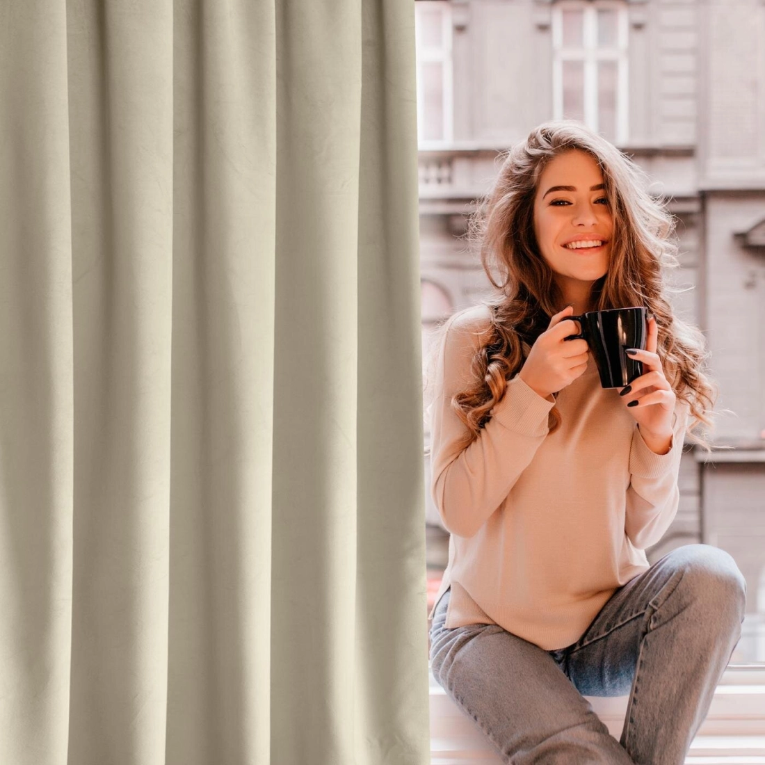 Závěs 140x270 cm sametový béžový na řasicí pásku ROSA Design 91