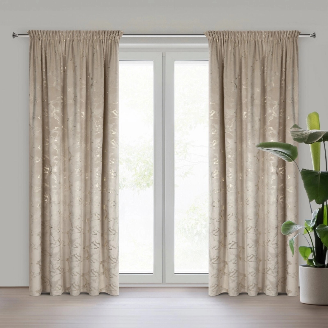 Závěs 140x270 cm sametový béžový šampaň na řasicí pásku RAJA