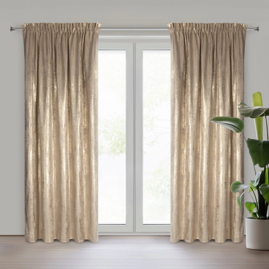 Záves 140x270 cm zamatový béžový šampanský na riasiacu pásku RENIA