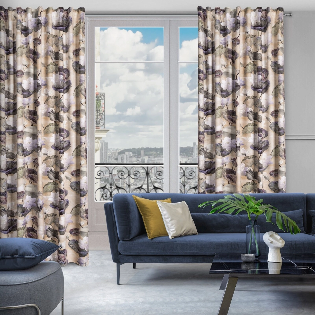 Záves 140x270 cm zamatový béžový, zelený na riasiacu pásku LOTOS