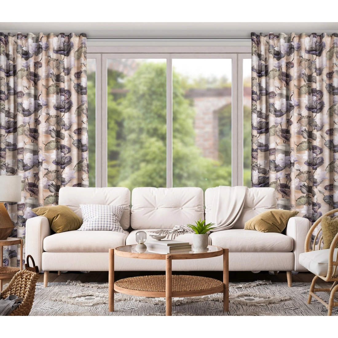 Záves 140x270 cm zamatový béžový, zelený na riasiacu pásku LOTOS