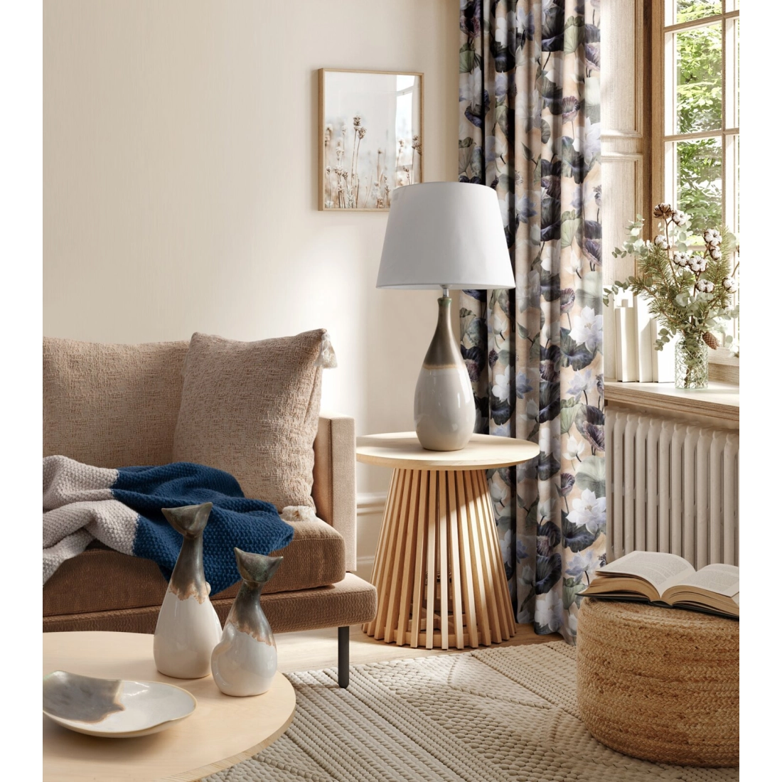 Záves 140x270 cm zamatový béžový, zelený na riasiacu pásku LOTOS