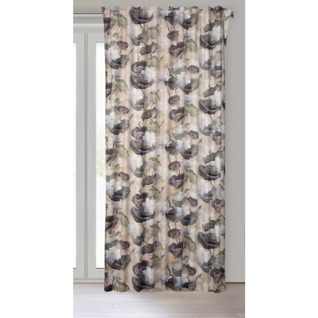 Záves 140x270 cm zamatový béžový, zelený na riasiacu pásku LOTOS