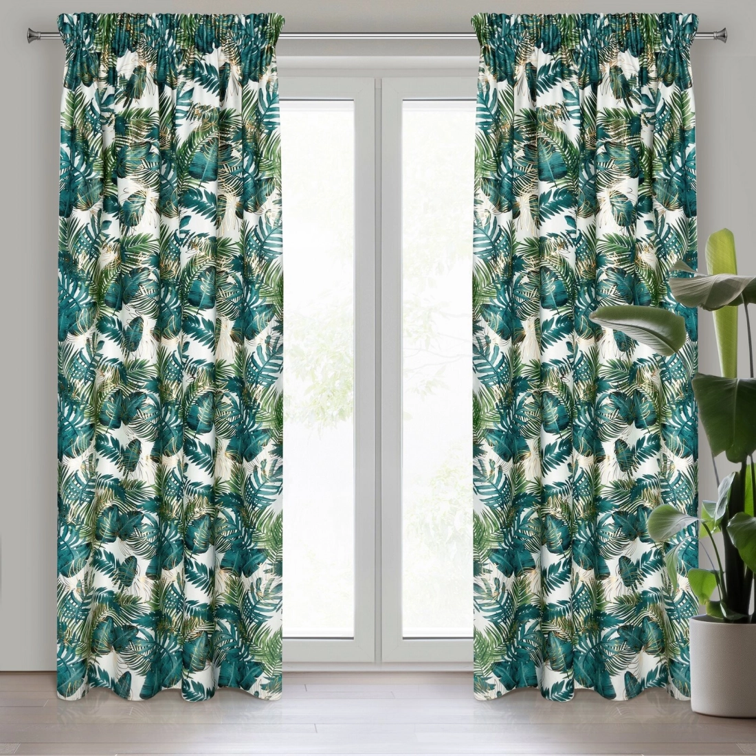 Záves 140x270 cm zamatový bielo-zelený na riasiacu pásku DAVOS