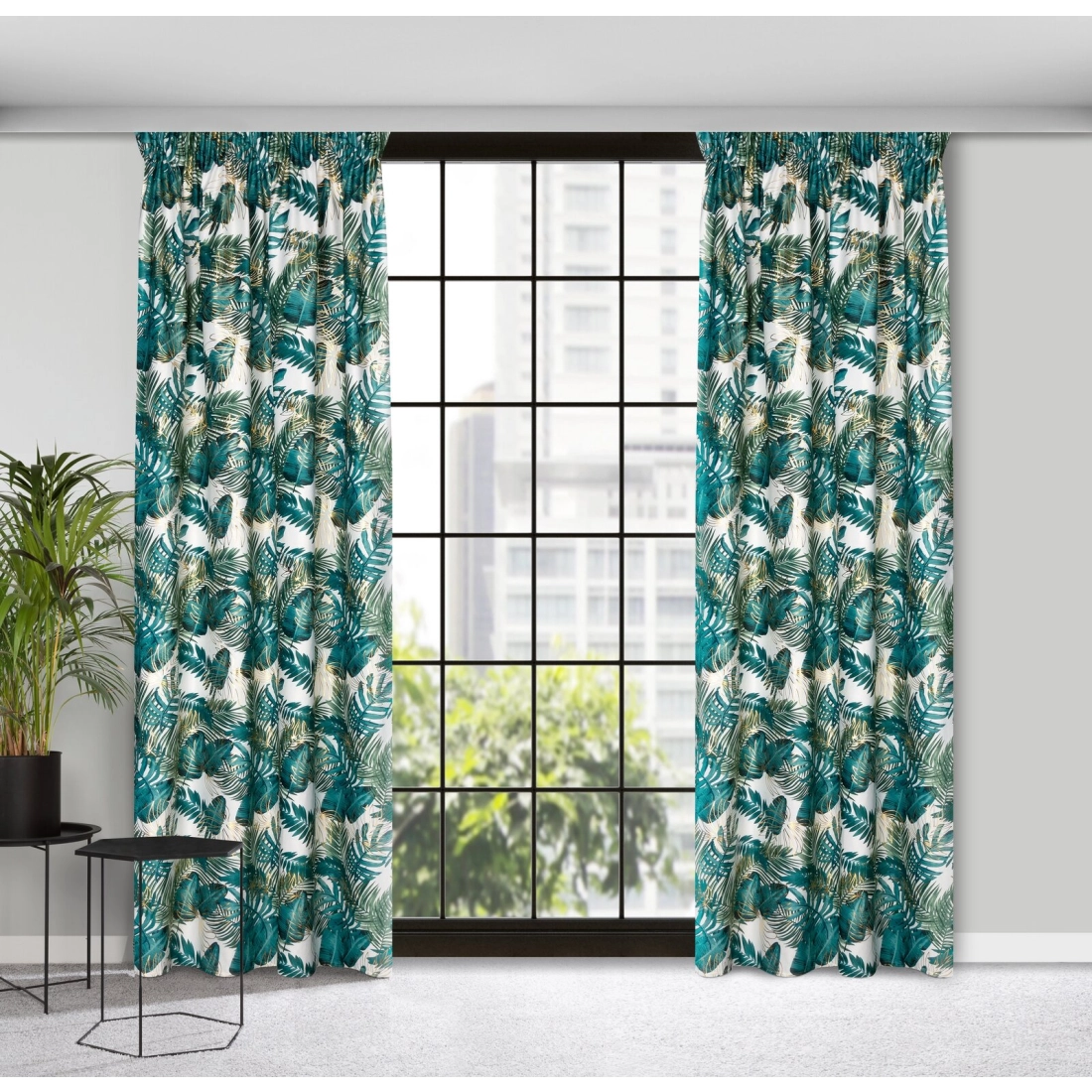 Záves 140x270 cm zamatový bielo-zelený na riasiacu pásku DAVOS