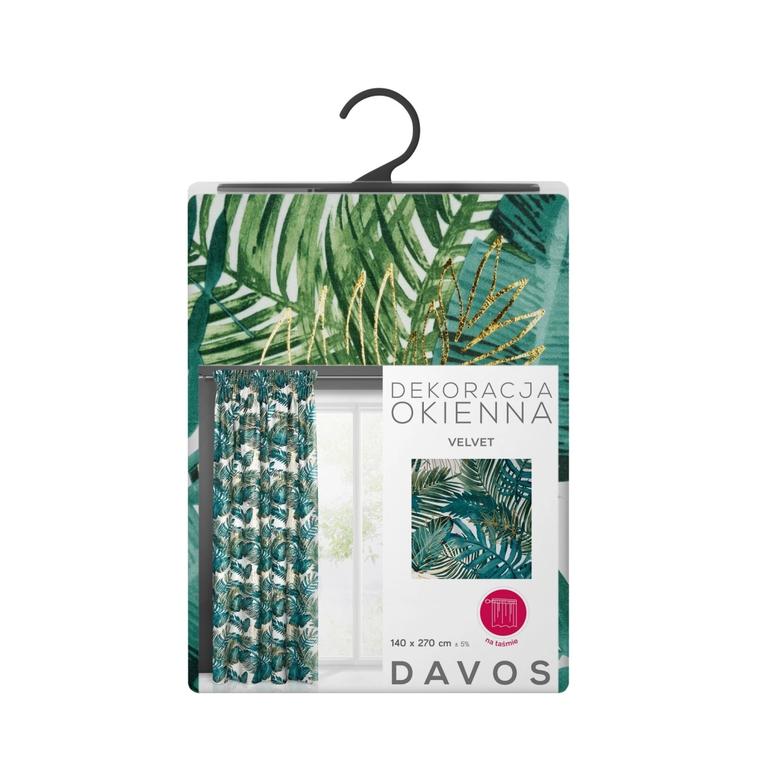 Záves 140x270 cm zamatový bielo-zelený na riasiacu pásku DAVOS