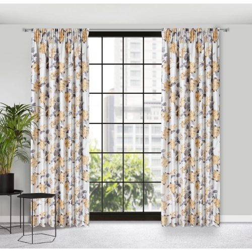 Záves 140x270 cm zamatový biely, horčicový na riasiacu pásku ALISON