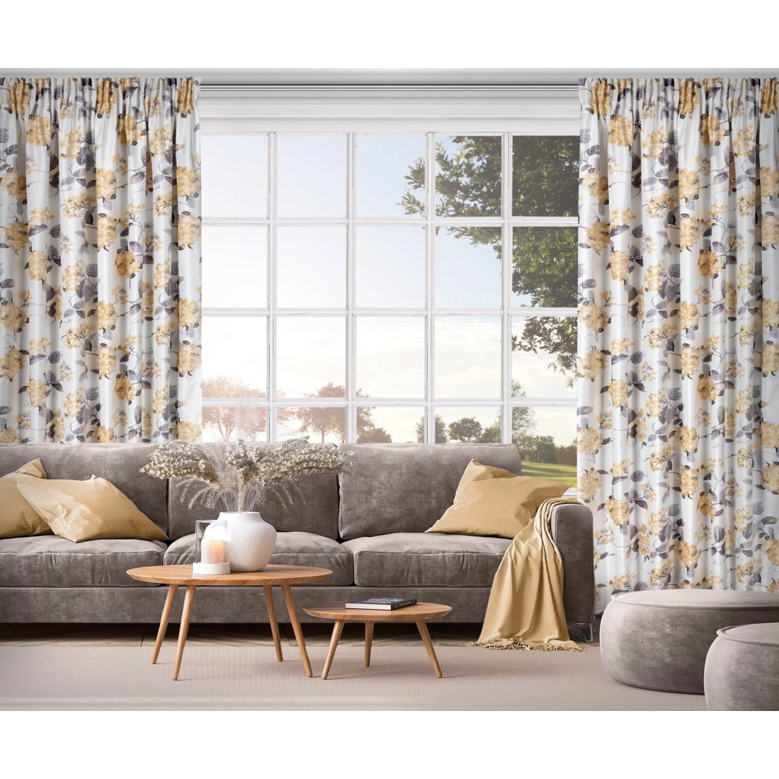 Záves 140x270 cm zamatový biely, horčicový na riasiacu pásku ALISON