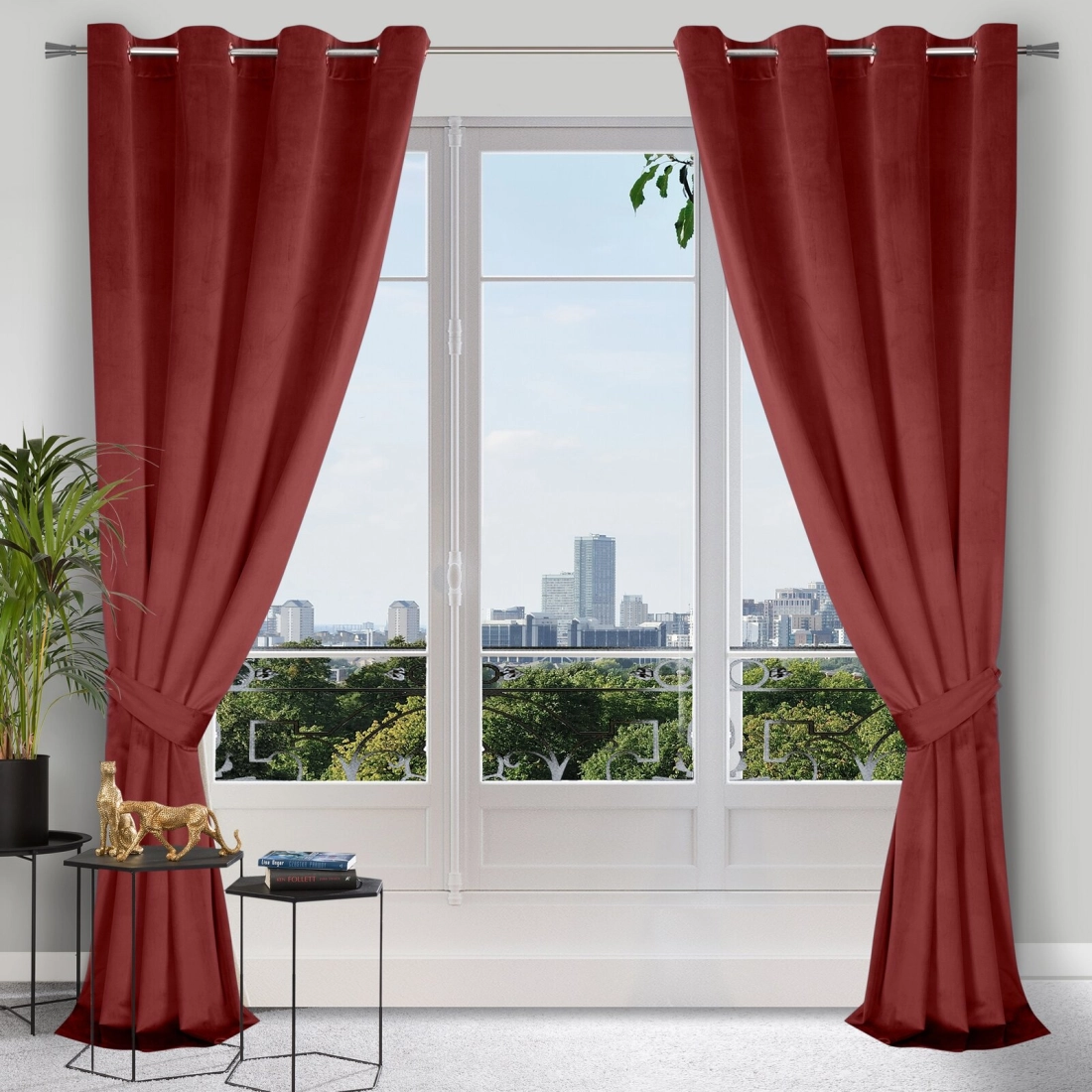 Závěs 140 × 270 cm sametový bordó na kovových kroužcích CARMEN