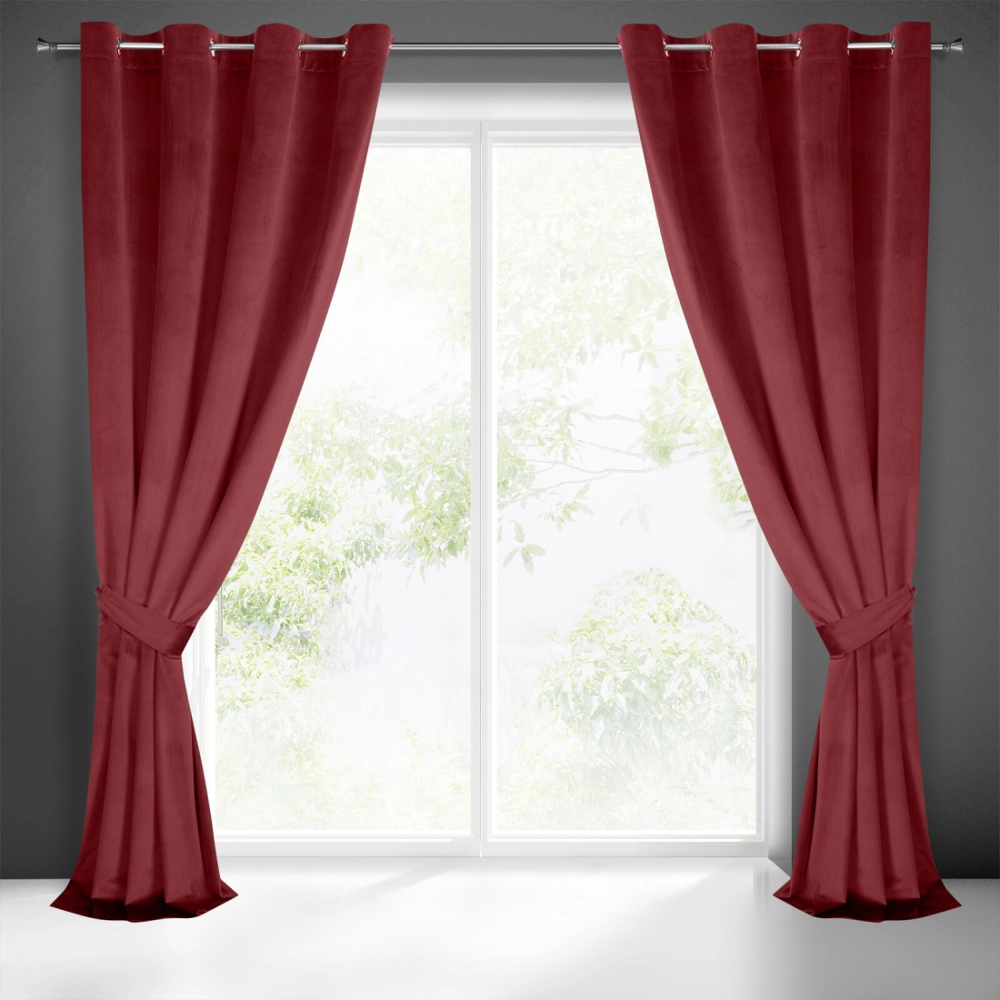 Závěs 140 × 270 cm sametový bordó na kovových kroužcích CARMEN