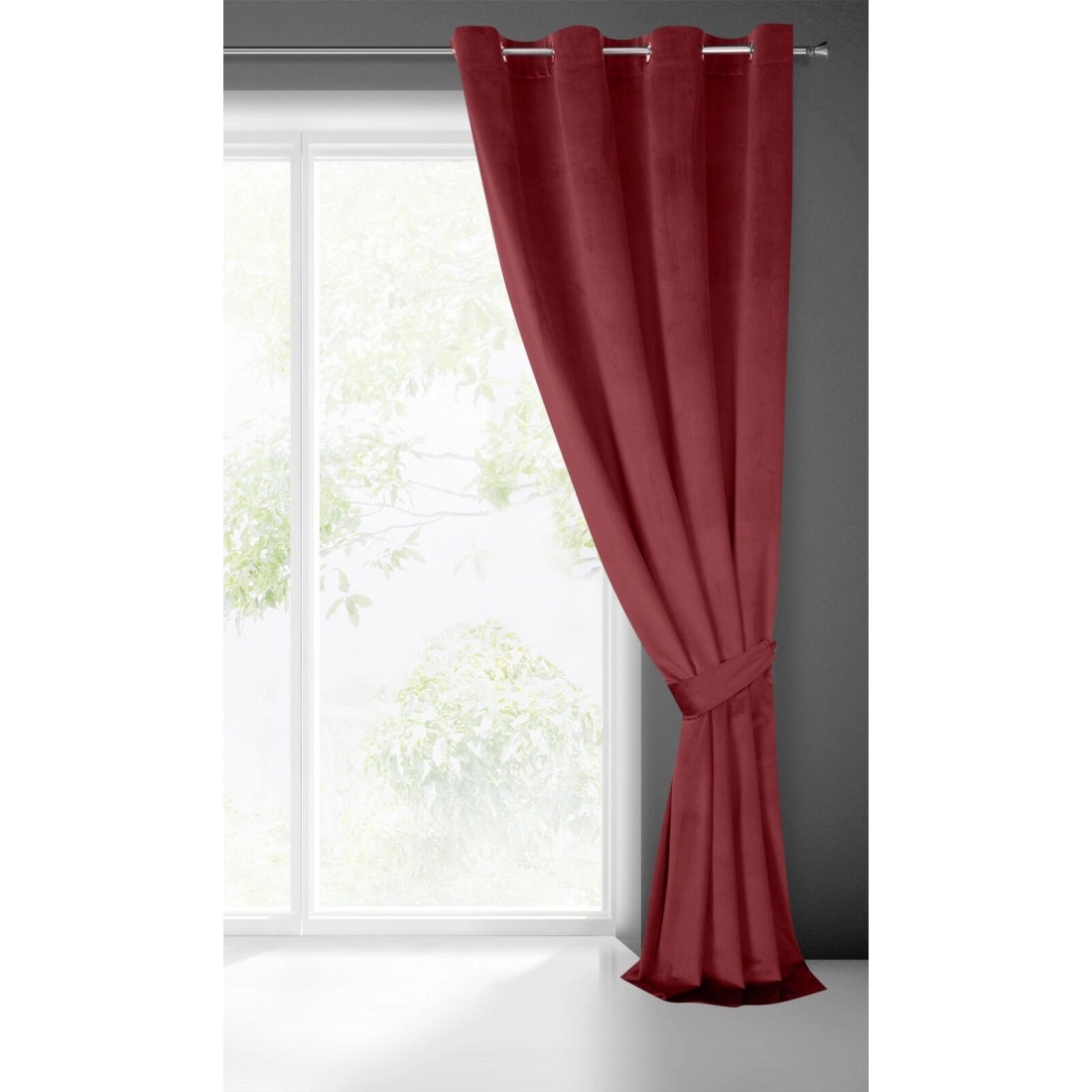 Závěs 140 × 270 cm sametový bordó na kovových kroužcích CARMEN