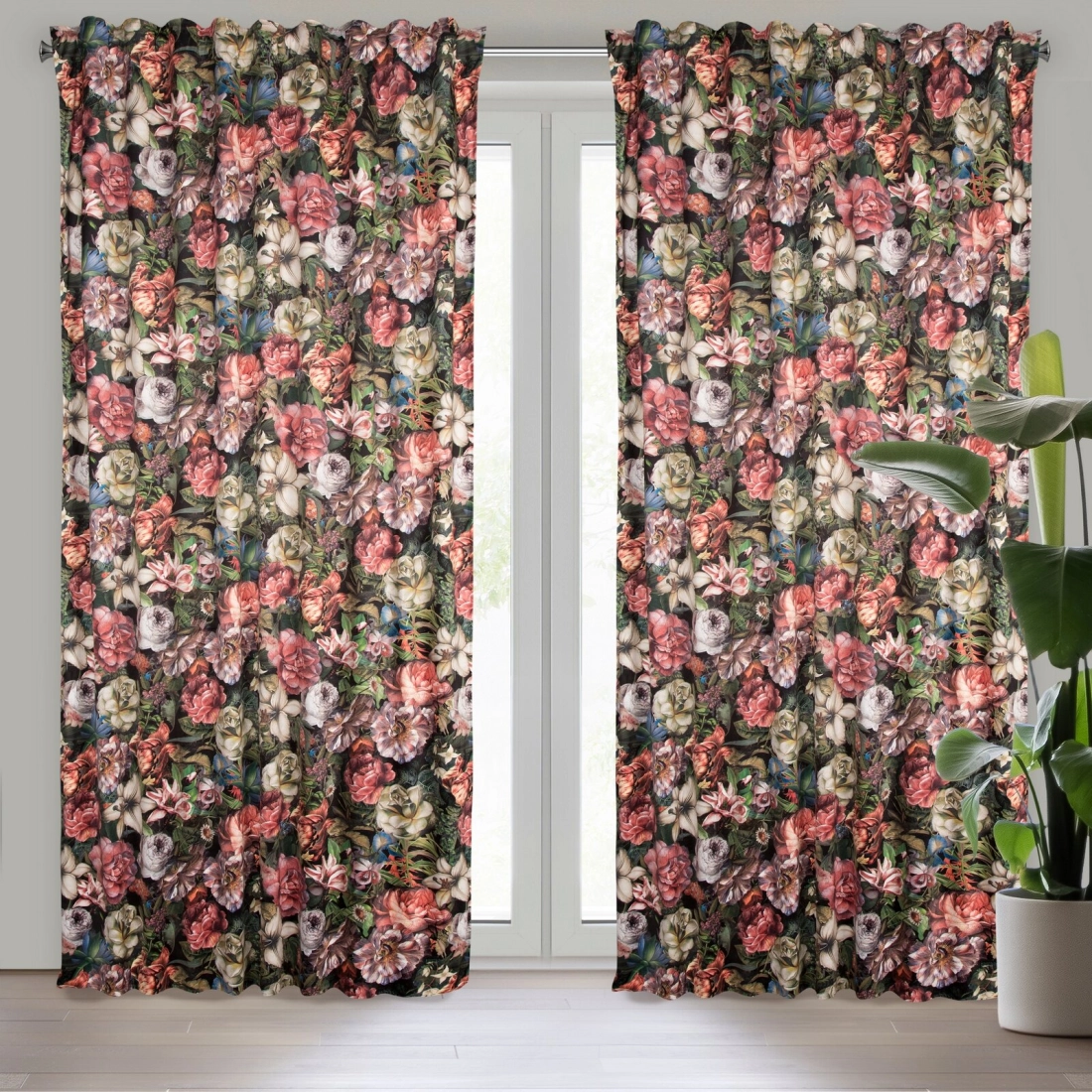 Záves 140x270 cm zamatový bordový, zelený na riasiacu pásku PEONIA