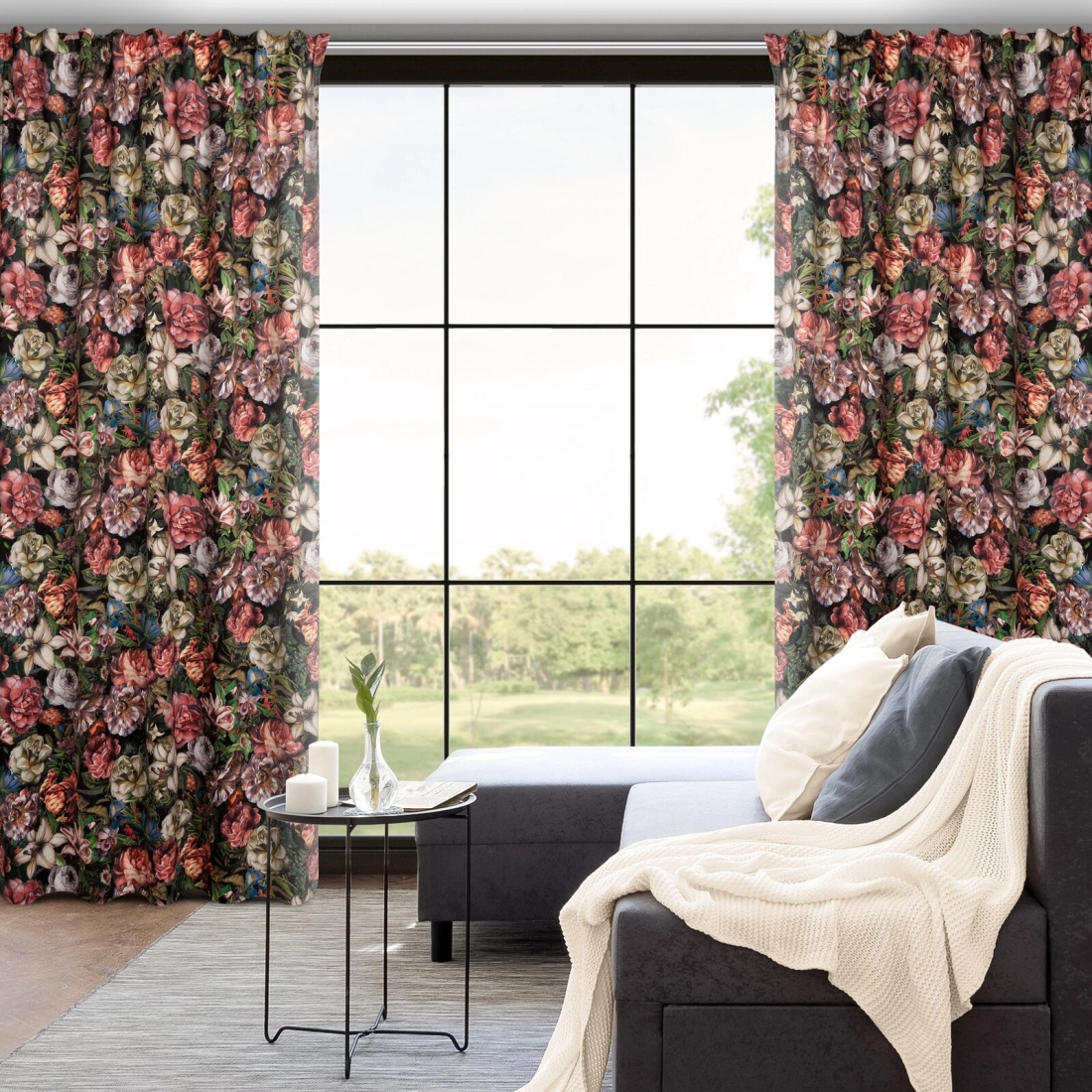 Záves 140x270 cm zamatový bordový, zelený na riasiacu pásku PEONIA