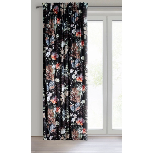 Záves 140x270 cm zamatový čierno-hnedý s kvetinovým vzorom na riasiacu pásku ALANI