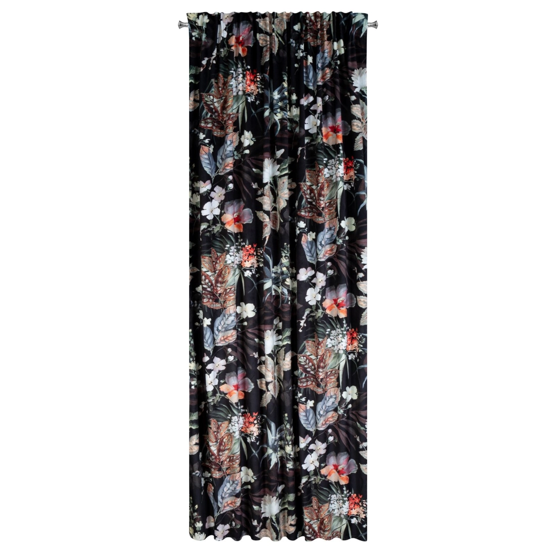 Záves 140x270 cm zamatový čierno-hnedý s kvetinovým vzorom na riasiacu pásku ALANI