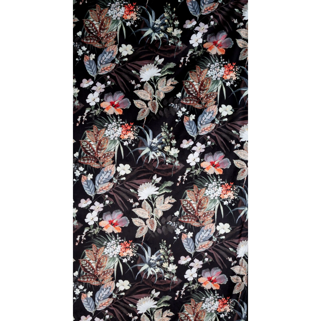 Záves 140x270 cm zamatový čierno-hnedý s kvetinovým vzorom na riasiacu pásku ALANI