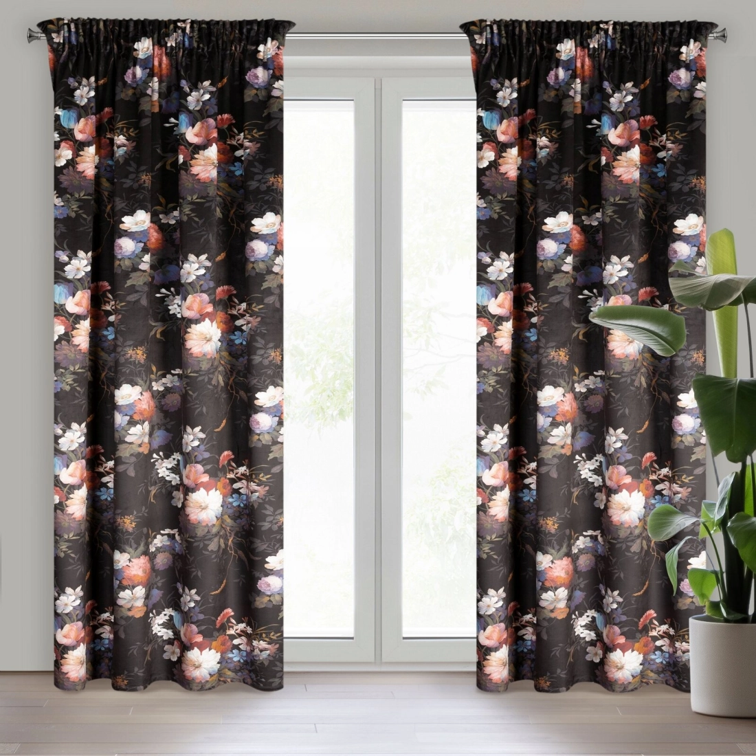 Záves 140x270 cm zamatový čierno ružový na riasiacu pásku KAREN