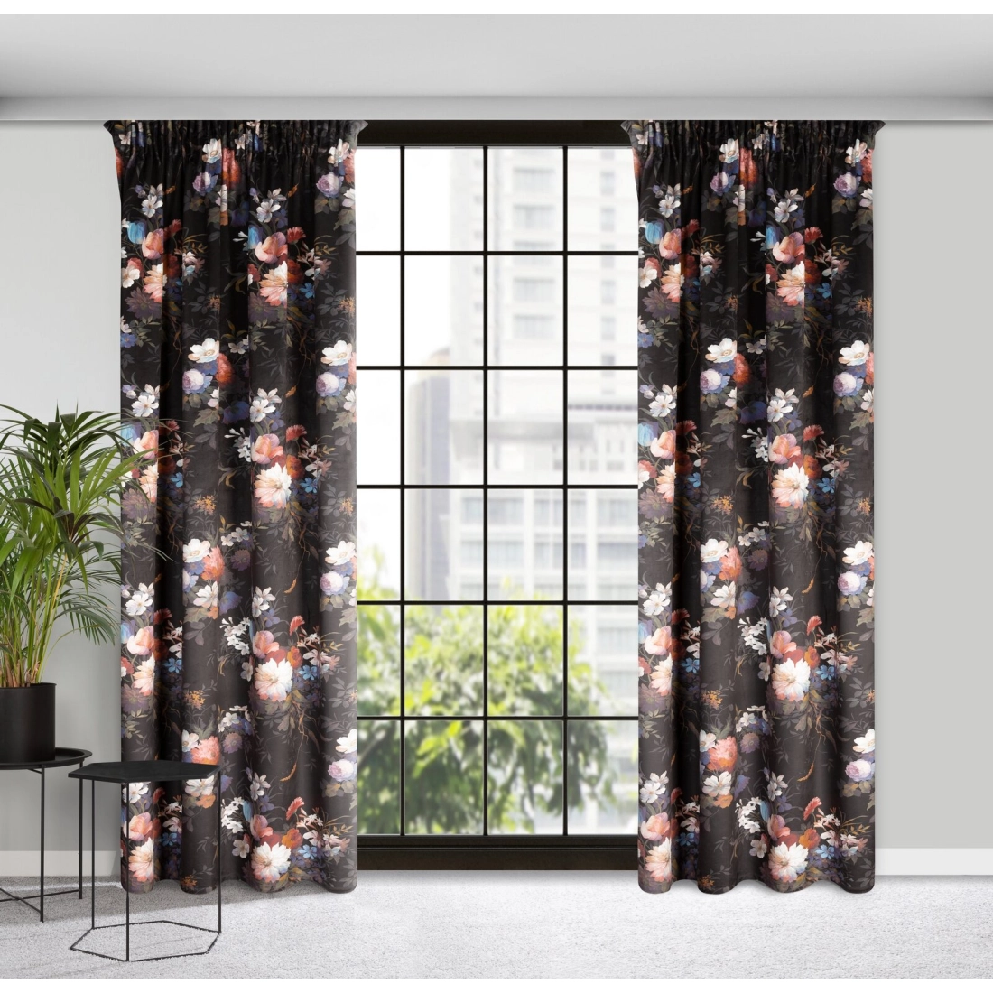 Záves 140x270 cm zamatový čierno ružový na riasiacu pásku KAREN