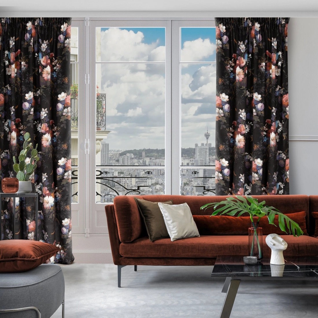 Záves 140x270 cm zamatový čierno ružový na riasiacu pásku KAREN