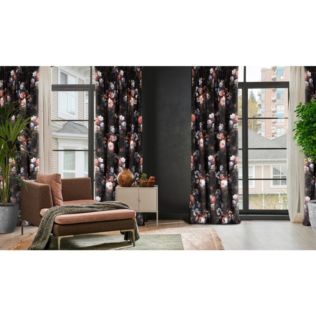 Záves 140x270 cm zamatový čierno ružový na riasiacu pásku KAREN