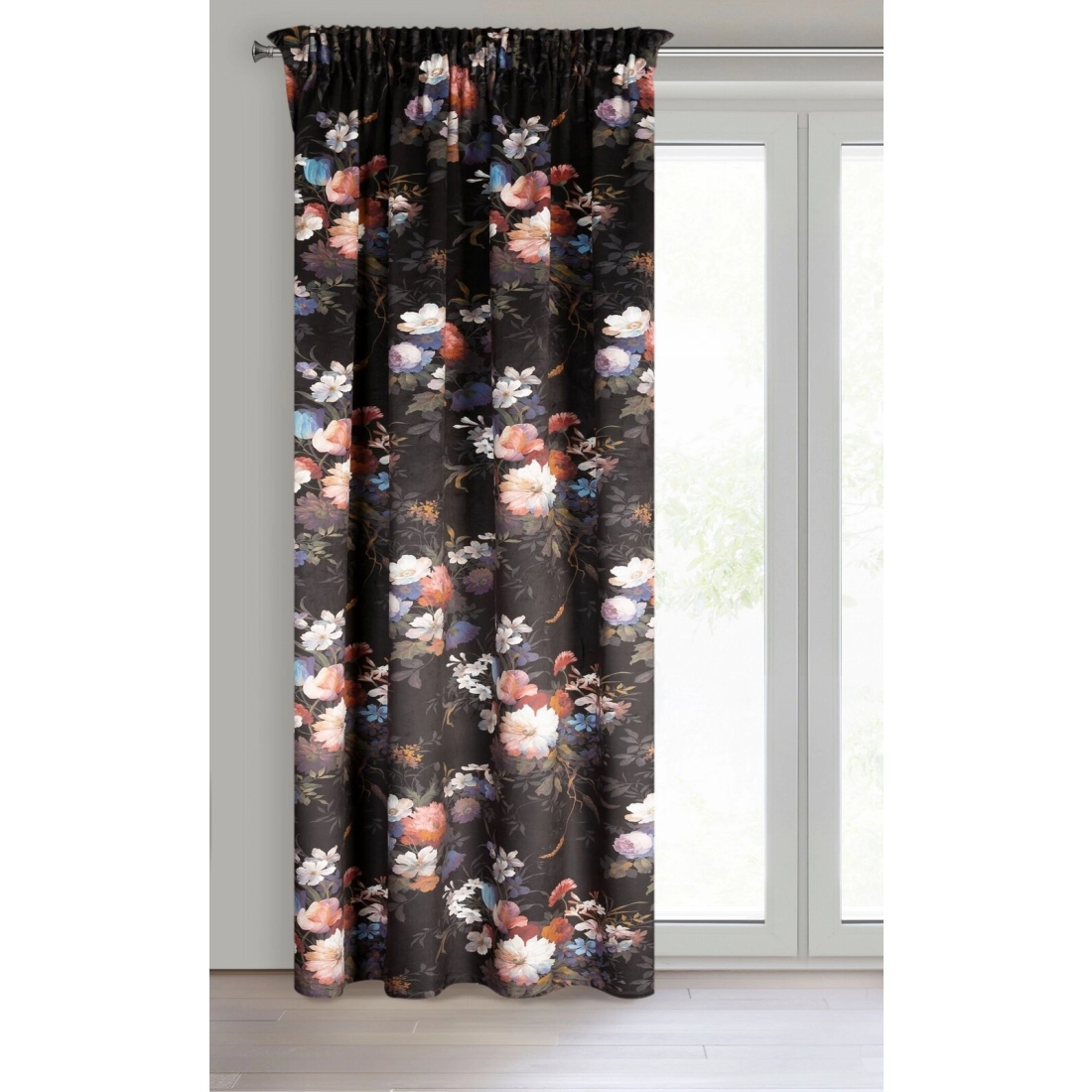 Záves 140x270 cm zamatový čierno ružový na riasiacu pásku KAREN