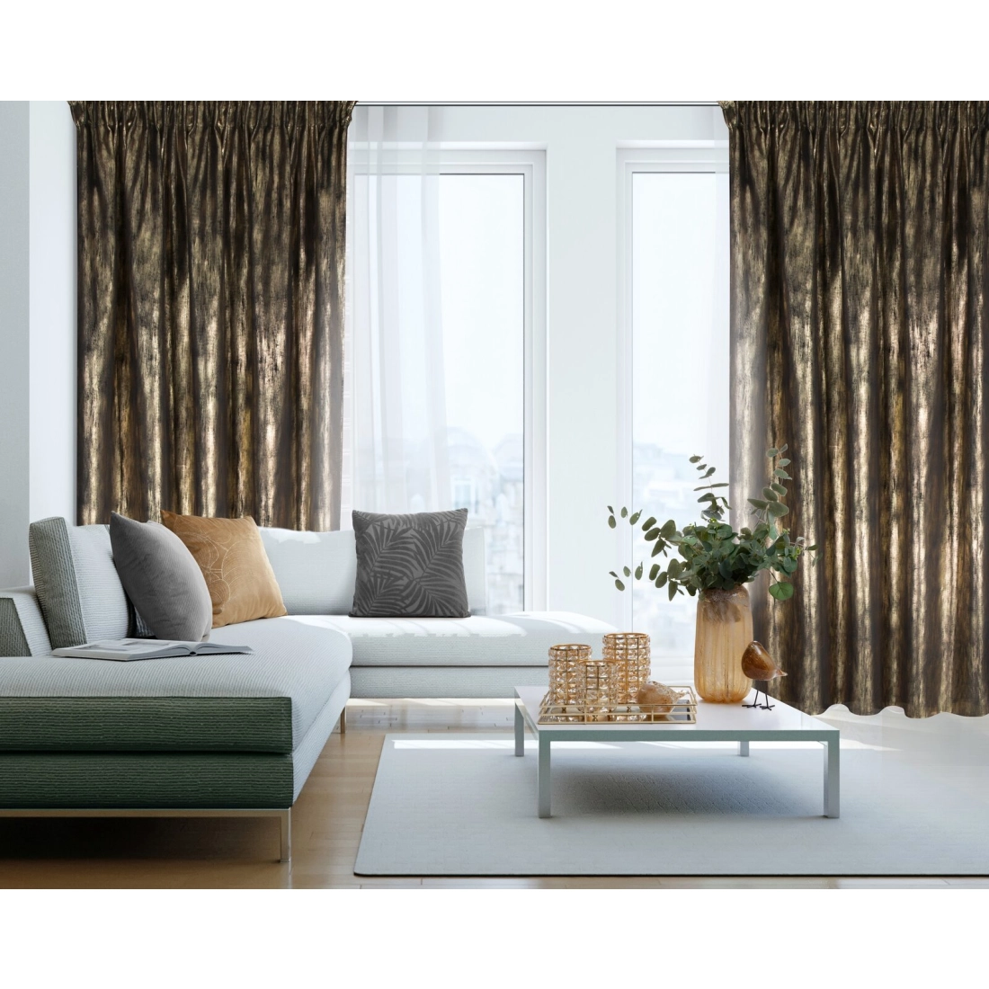 Záves 140x270 cm zamatový čierno šampanský na riasiacu pásku EMILA